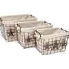 Brown Metal Storage Baskets with Star Accent and Polyester Lining Set of 3
