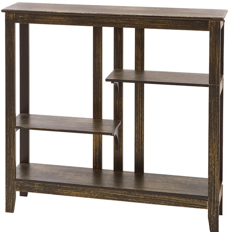 Brushed Metallic Console Table with Display Shelves 31.4"W x 29.8"H