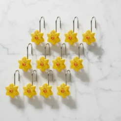 Buffalo Plaid Green Valance or Daffodil Shower Hooks Set of 12