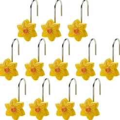Buffalo Plaid Green Valance or Daffodil Shower Hooks Set of 12