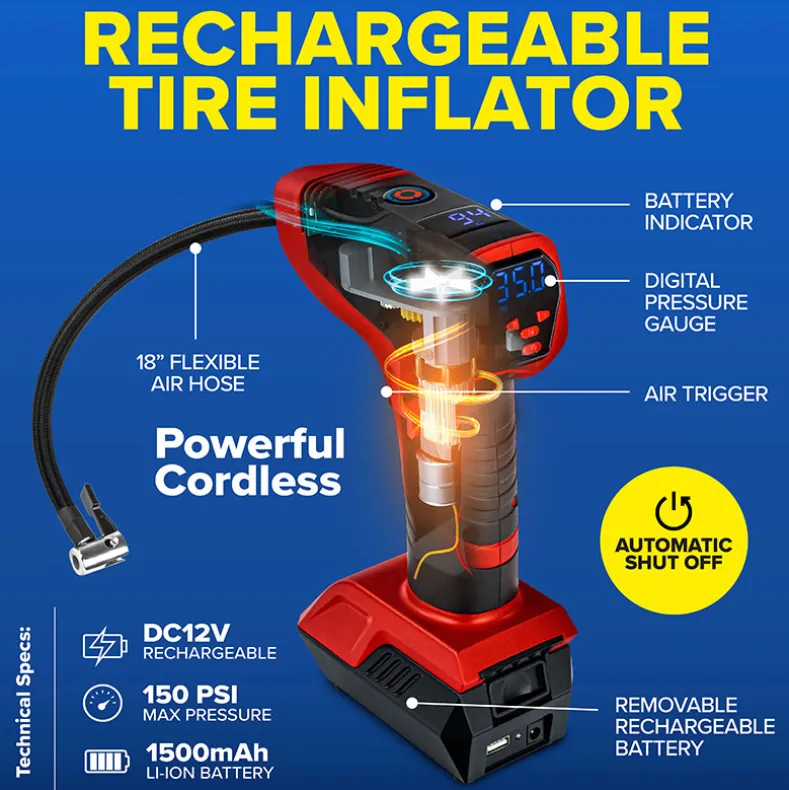 Bullseye™ Pro Rechargeable Tire Inflator - Fast, Portable, and Efficient