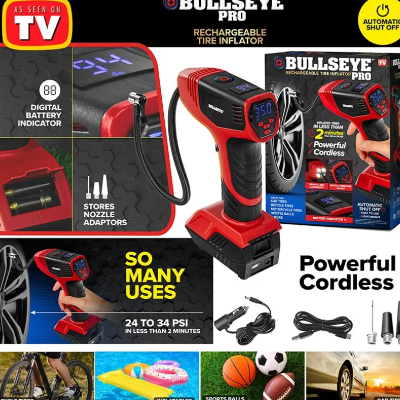 Bullseye™ Pro Rechargeable Tire Inflator - Fast, Portable, and Efficient