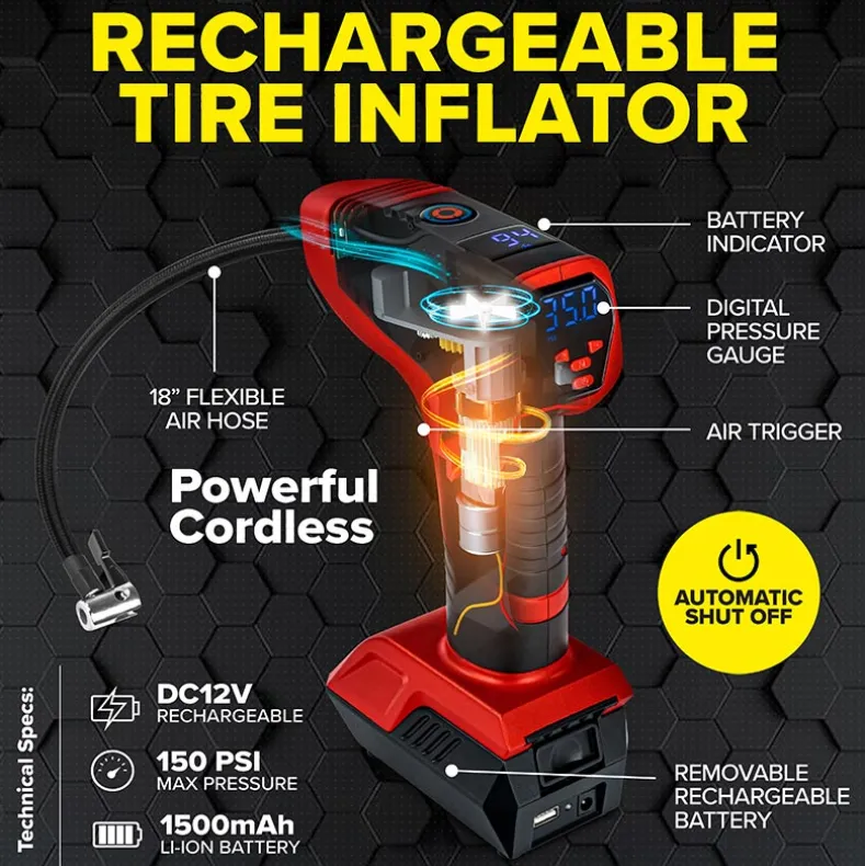 Bullseye™ Pro Rechargeable Tire Inflator - Fast, Portable, and Efficient