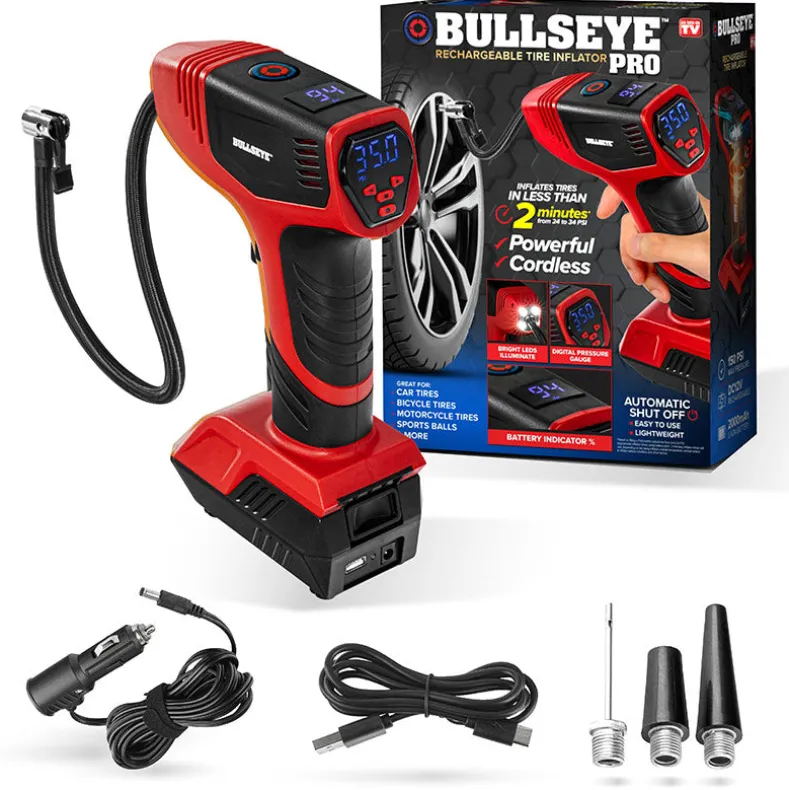 Bullseye™ Pro Rechargeable Tire Inflator - Fast, Portable, and Efficient