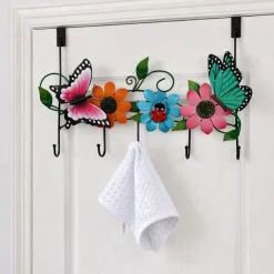 Butterflies and Flowers Metal Over-the-Door Organizer Bathroom Bedroom Closet