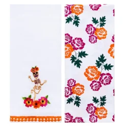 Butterfly and Skeletons Embroidered Kitchen Towels, Set of 2