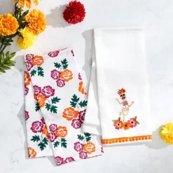 Butterfly and Skeletons Embroidered Kitchen Towels, Set of 2
