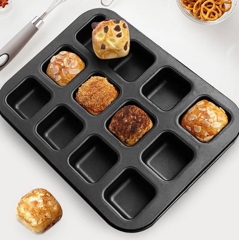 Carbon Steel Square Muffin Baking Pan Non Stick 12 Cavity