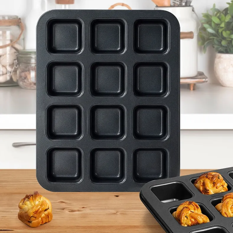 Carbon Steel Square Muffin Baking Pan Non Stick 12 Cavity
