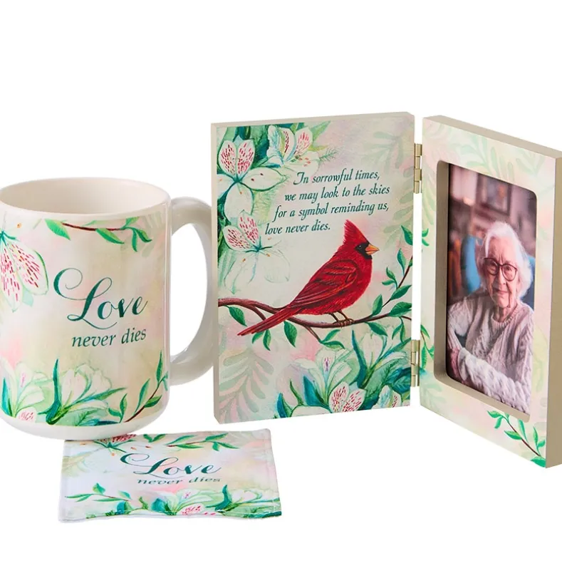 Cardinal Love Never Dies Mug & Coaster Set or Frame