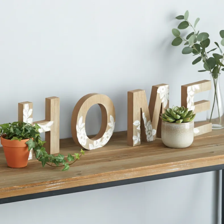 Carved Wood Home Letters with Floral Designs