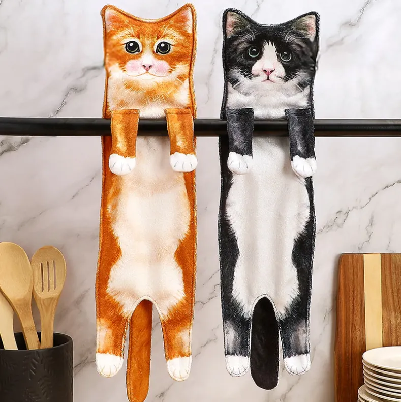 Cat Shaped Decorative Soft And Absorbent Hanging Kitchen Towel