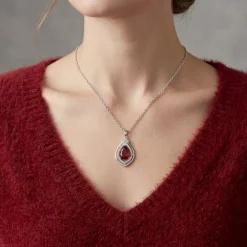 Chalcedony Red Stone Pendant with Chain