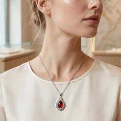Chalcedony Red Stone Pendant with Chain