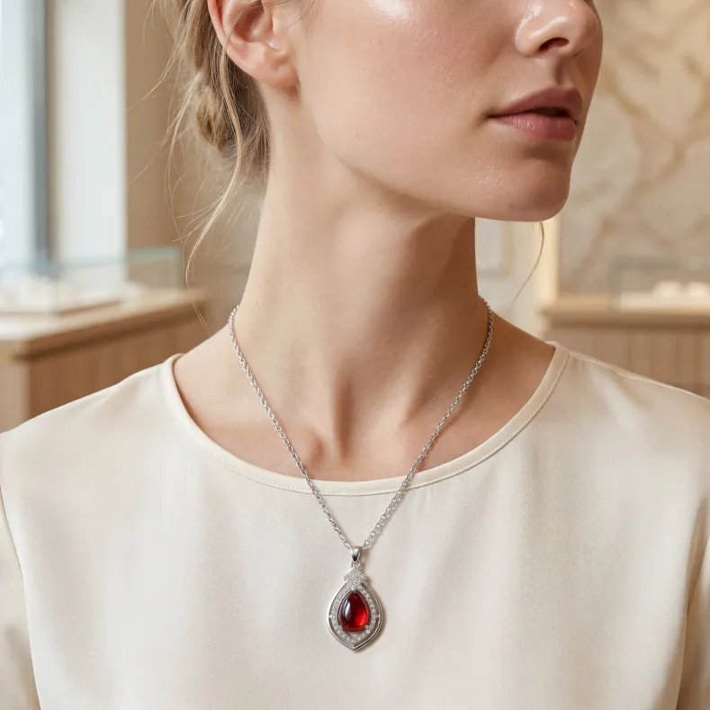 Chalcedony Red Stone Pendant with Chain