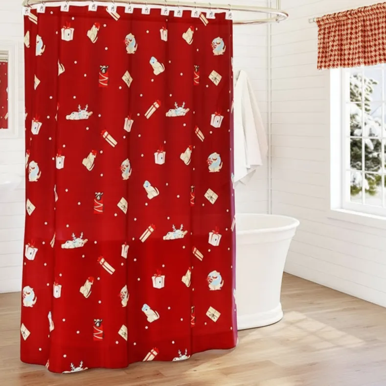 Christmas Dogs Shower Curtain, Bath Rug, Hand Towels, Valance, or Hooks