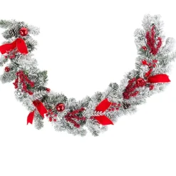Christmas Frosted Pine With Red Bows Decor