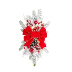 Christmas Frosted Pine With Red Bows Decor
