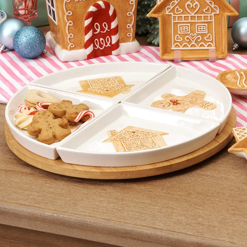 Christmas Gingerbread Lazy Susan with Removable Dishes