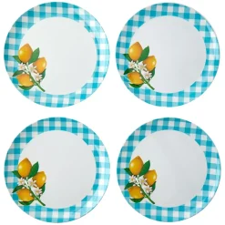 Citrus Chic Blue Plaid and Lemon Print Melamine Dessert Plates