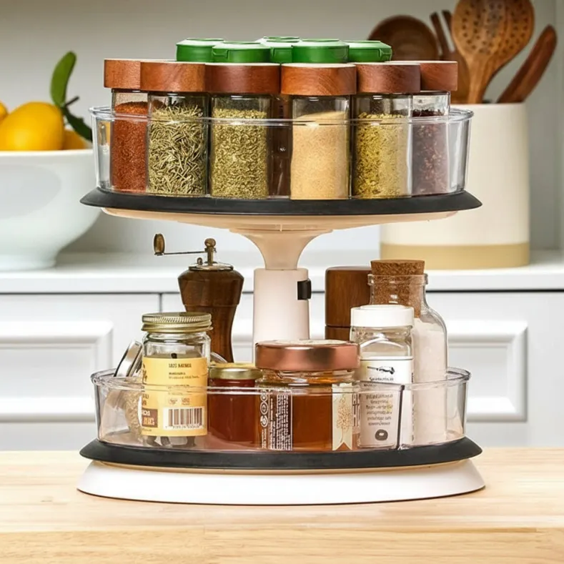 Clear Round Plastic Spinning Cabinet Organizer - Expandable
