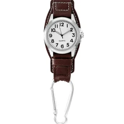 Clip On Analog Watch Brown with Carabiner