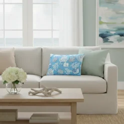 Coastal Inspired Embroidered Decorative Pillow