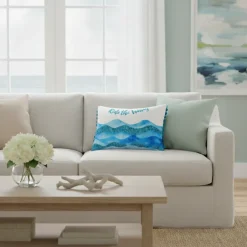 Coastal Inspired Embroidered Decorative Pillow