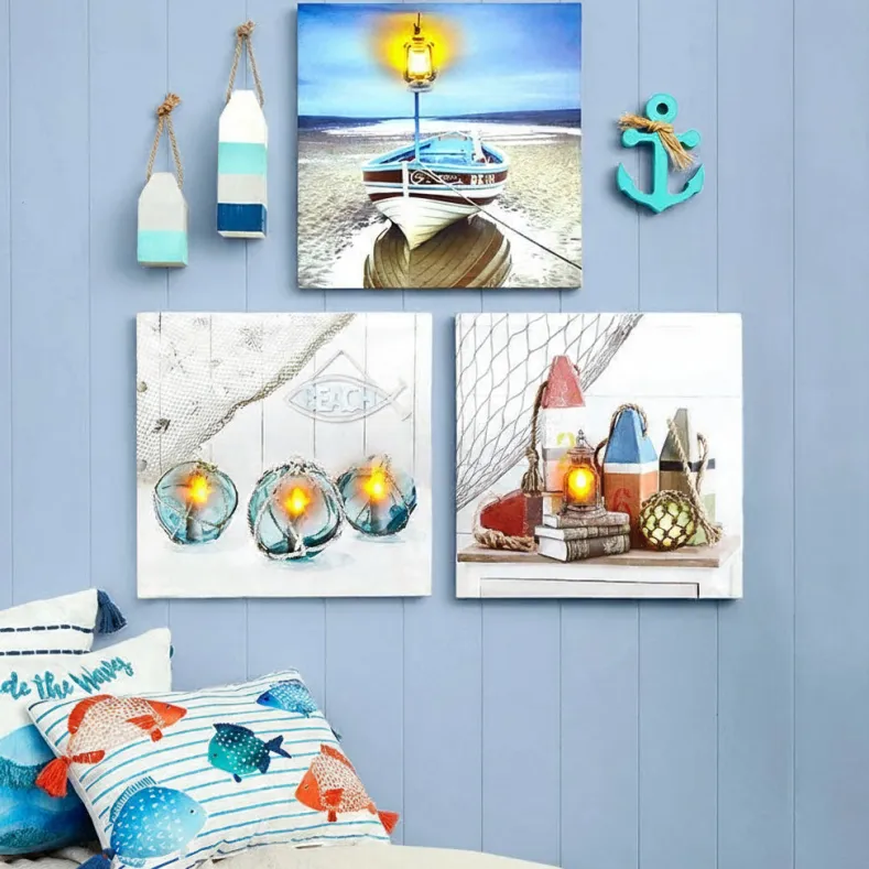 Coastal Lighted Canvas Wall Art - Buoys, Candle, or Coastal