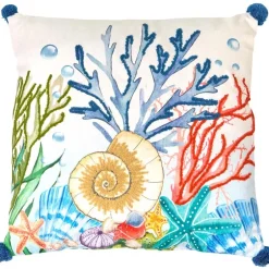 Coastal Themed Embroidered Decorative Pillow