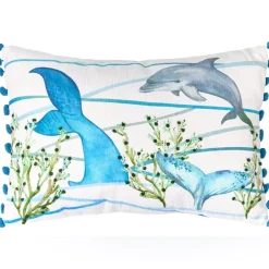 Coastal Themed Embroidered Decorative Pillow