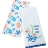 Coastal Themed Embroidered Kitchen Towels, Set of 2
