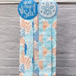 Coastal Themed Kitchen Embroidered Tie Towels, Set of 2