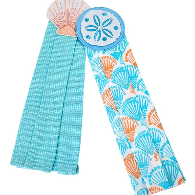 Coastal Themed Kitchen Embroidered Tie Towels, Set of 2