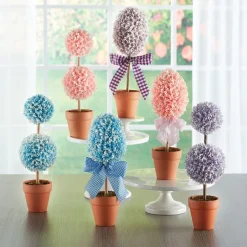 Colorful Faux Boxwood Collection Potted Topiaries