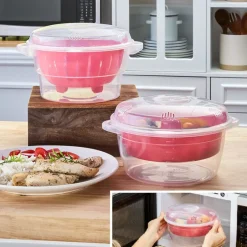 Compact Microwave Rice Cooker or Vegetable Steamer with Lid