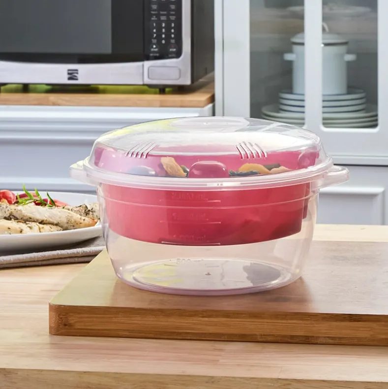 Compact Microwave Rice Cooker or Vegetable Steamer with Lid