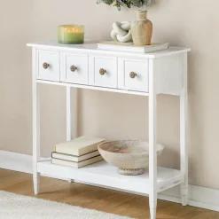 Console Gray Table with Drop-Down Drawer