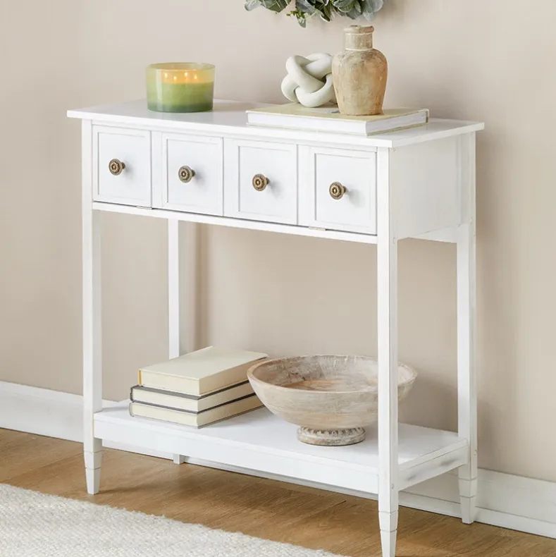Console Gray Table with Drop-Down Drawer
