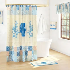 Coral Patch Shower Curtain, Bath Rug, Hand Towels, Valance, or Hooks