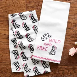Cowgirl Themed Embroidered Kitchen Towels, Set of 2