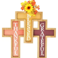 Cross Harvest Wall Decor With Sentiment Thankful Blessed And Grateful