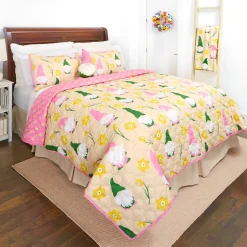 Daffodil Gnomes Full/Queen or King Quilt, Sham, or Decorative Pillow