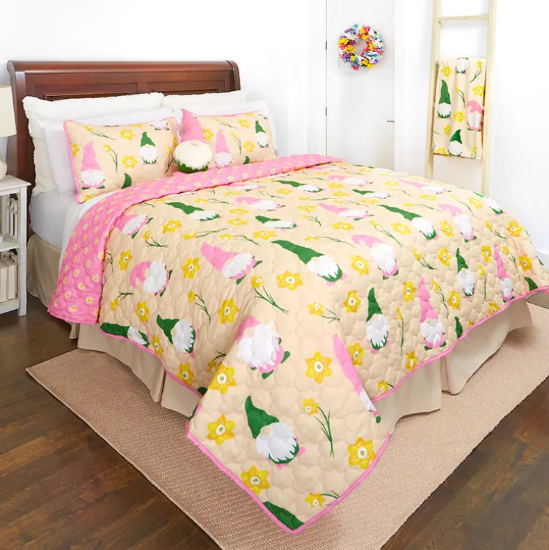 Daffodil Gnomes Full/Queen or King Quilt, Sham, or Decorative Pillow