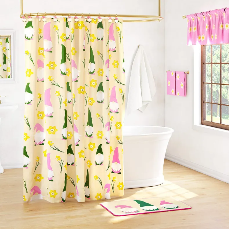 Daffodil Gnomes Shower Curtain, Rug, Hand Towels, Valance, or Hooks