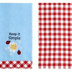 Daisy and Ladybug Embroidered Kitchen Towels, Set of 2