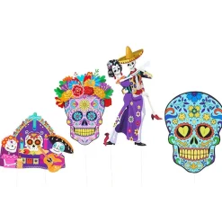 Day of the Dead Festive Colorful Stakes - Set of 4