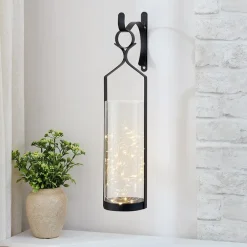 Decorative Wall Sconce With Fairy Lights - Black, Rustic Copper, or White