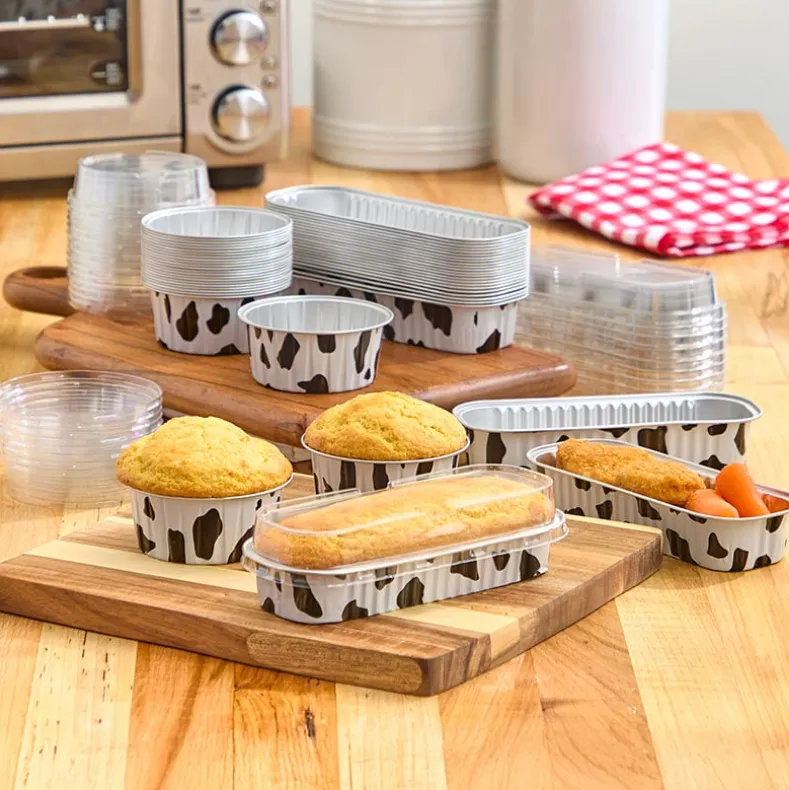 Disposable Cow Printed Oblong Mini Baking Tins - 25 Pack