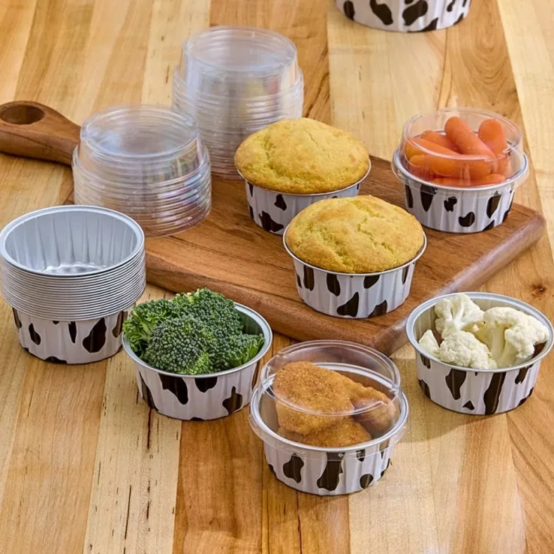 Disposable Cow Printed Round Mini Baking Tins - 25 Pack